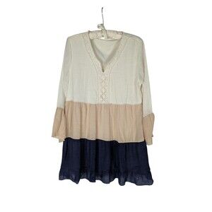 Women's Dress S Color Block Floral Lace Crochet Babydoll Long Sleeve Flowy Boho